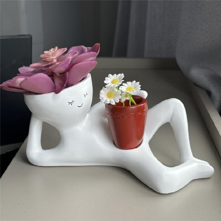 Handcrafts Planter For Succulents Plant Desktop Decoration With Lazy Character Sculpture Home Office Flower Display Pot