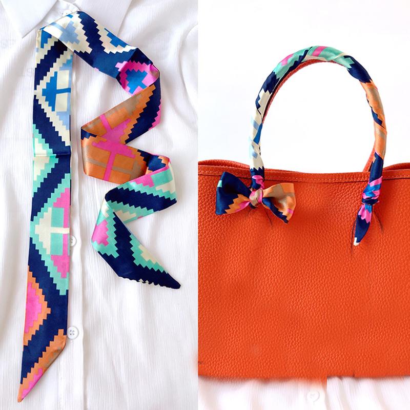 4cm* 95cm Woman Thin Imitation Silk Scarf Long Hair Strip Headband Neckerchief Fashion Bag Handle Ribbon Scarf Female Tie