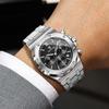 Mens Chronograph Wrist Watch Stainless Steel Band Analog Quartz Watches Waterproof Luminous Calendar Multi‑Dial Business Casual Watch for Men
