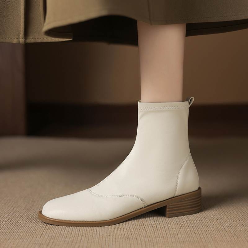 Krazing Pot Microfiber Round Toe Thick Heels Chelsea Boots Size 42 Zip Beauty Lady Women Stretch Ankle Boots