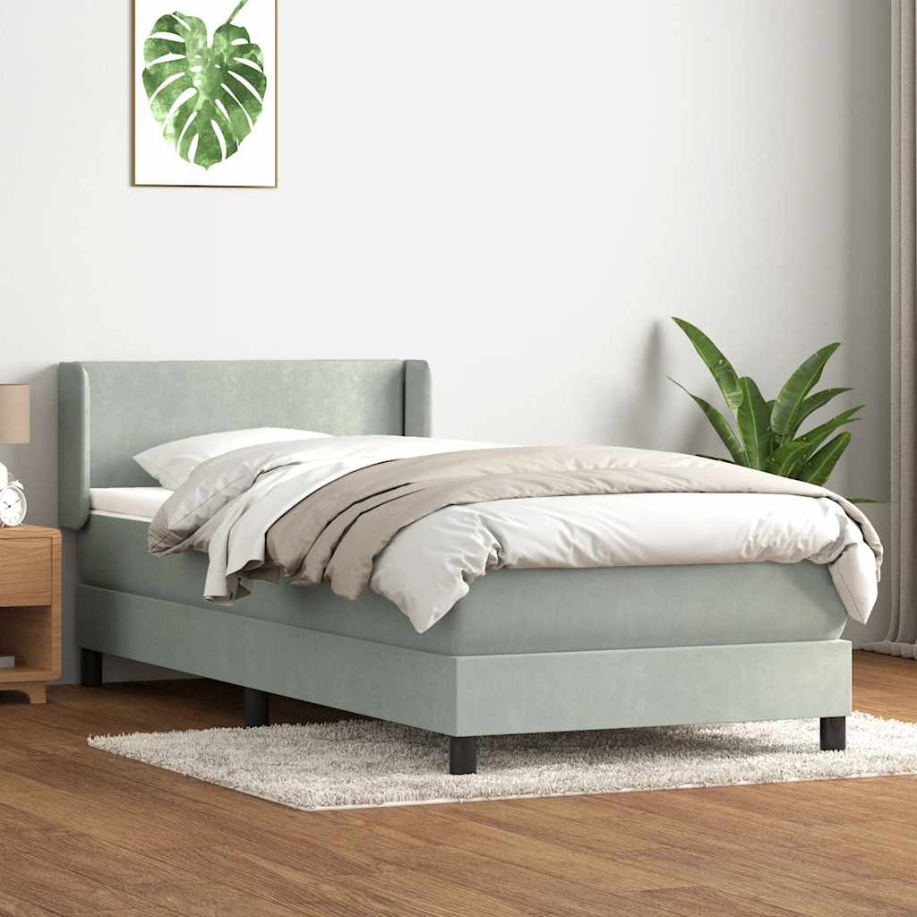 Box Spring Bed with Mattress Light Gray 80 X 220 Cm Velvet