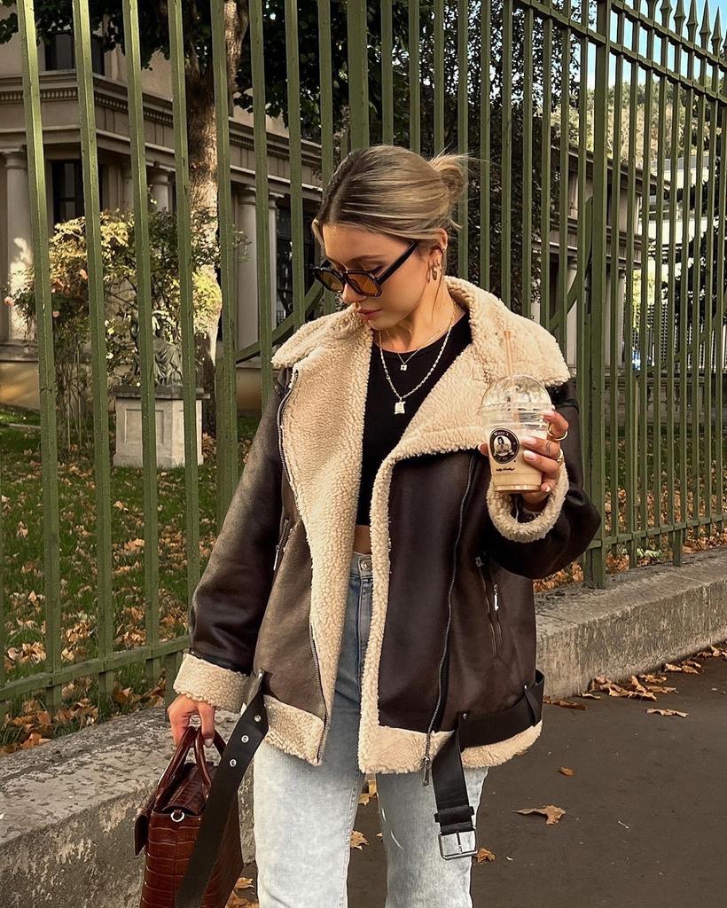 Jachetă de blană franțuzească cu fermoare multiple pentru femei europene și americane