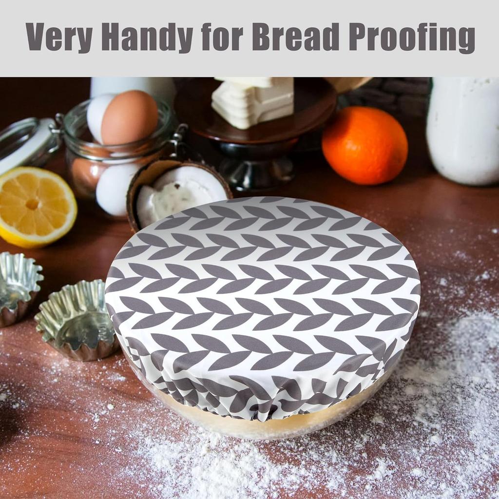 wegreeco Elastic Reble Bowl Covers for Bread Proofing, Fabric Cloth Sourdough Bowl Covers for Proofing - Set of 3, Grey Leaf