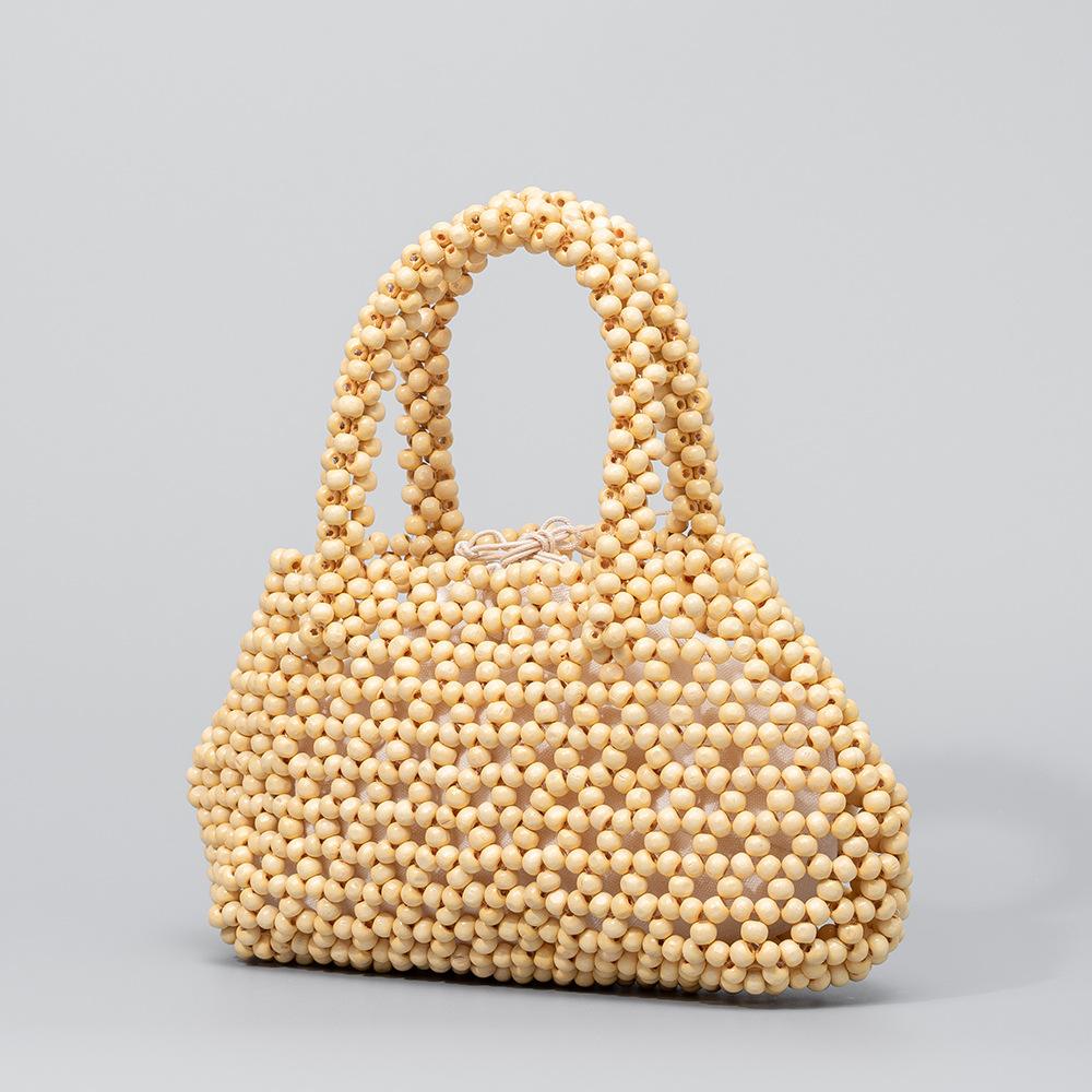 Handmade Beaded Tote Bag, Wooden Bead Beach Purse, Bohemian Vacati Shoulder Bag 28 8 15CM