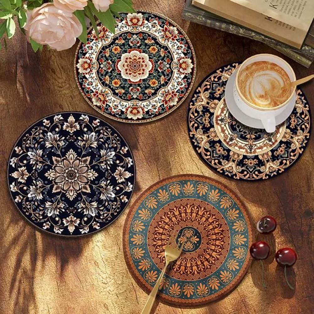 4 Pezzi Sottopentola Rotondi Stile Boho Sottobicchieri Isolanti Termici Sottobicchieri Tappetini per Tazze da Caffè Tavolo da Pranzo