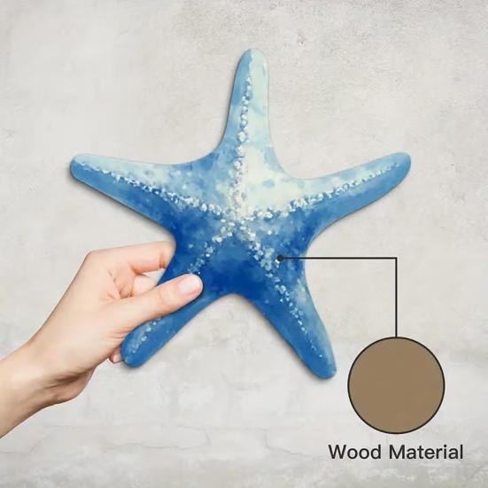 4 Pcs Wooden Beach Wall Decor Coastal Ocean Starfish Seahorse Conch Fish Wall Art Nautical Theme Home Decor for Farmhouse Living Room Bathroom