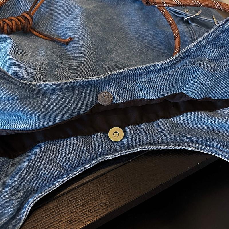 Denim Hobo Tas met Gevlochten Touw Handvat Stijlvolle Dames Schoudertas voor Casual Kleding en Stranduitjes