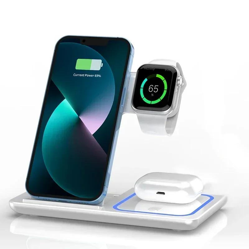 3 in 1 Wireless Travel Charger Stand For iPhone 16~12 Pro Max iWatch S10~2 SE Ultra AirPods 4/3 Pro Foldable Fast Charging Dock