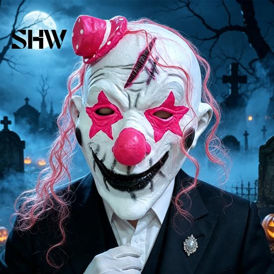 Sprzęt na imprezę Halloweenowy Straszny Lateksowa Maska dla Dorosłych, Straszny Rekwizyt Cosplay Clown, Przerażająca Pełna Maska na Głowę Kostium dla Dorosłych, Dom Strachów,