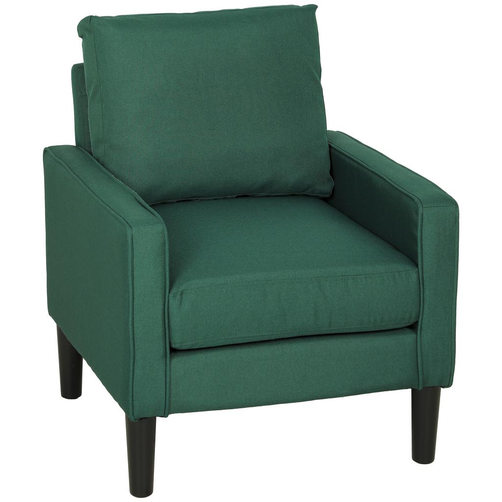 Accent Chair, Removable Pillow Linen Armchair with Comfy Spring Cushion for Living Room, Bedroom, Study, Dark Green