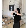 White Off-shoulder Off-shoulder Short-sleeved One-shoulder Exposed Collarbone Sexy T-shirt for Women In Summer Sweet Hottie Loose Flesh-covering Top