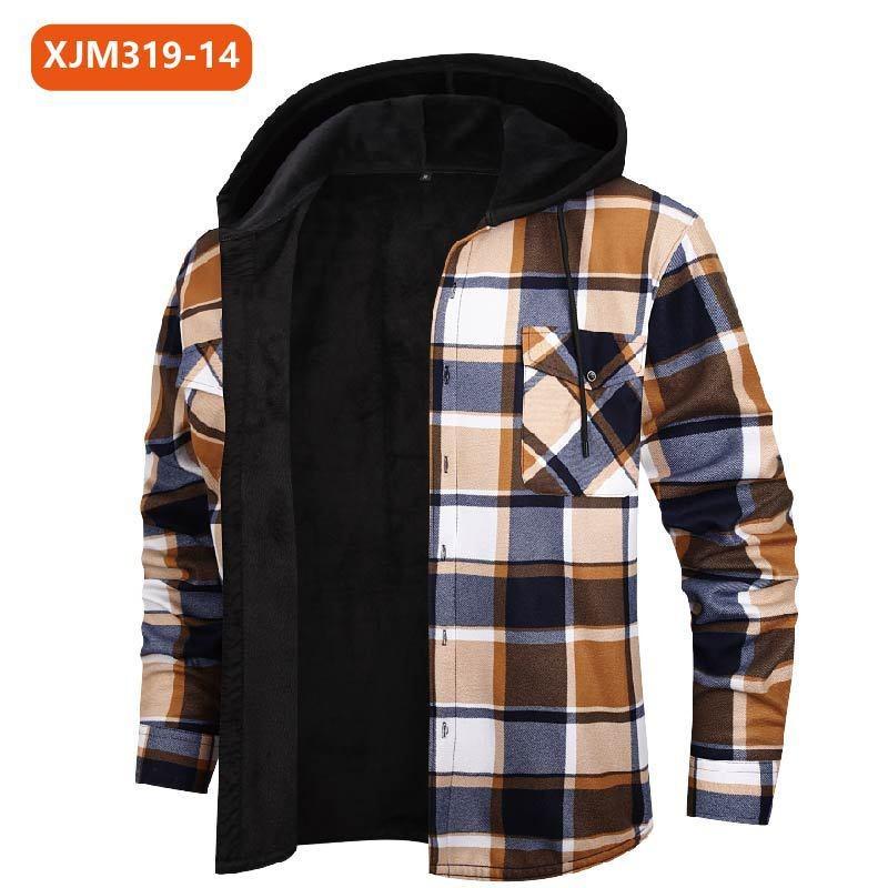Camicia a quadri spessa in flanella con fodera in peluche da uomo