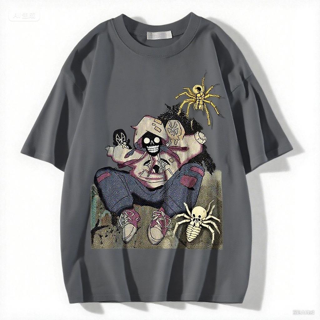 2025 Amerikanischer Teufel Stil Bedrucktes Kurzarm Sommer Freizeitmode Top Rundhalsausschnitt Baumwolle Kühl Atmungsaktiv T-Shirt