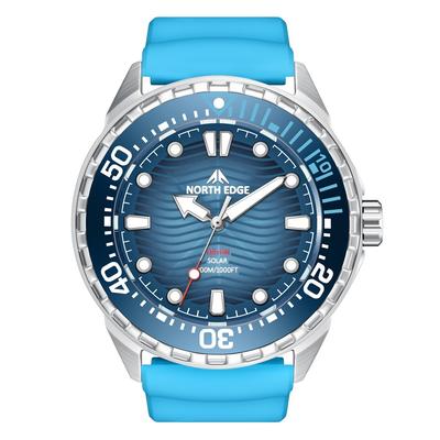 NORTH EDGE Triton Men's Solar Diver Watch 300m Water Resistant Ceramic Bezel Unidirectional Rotating Blue