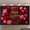 2D Rote Rose Geburtstag Hintergrund mit Weinroten Rosen & Rosa Luftballons