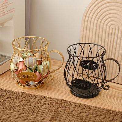 Durable Hollowing Out Coffee Pod Capsule Holder Gold/Black Display Rack Aesthetically Pleasing Iron Fruit Basket Ironwork
