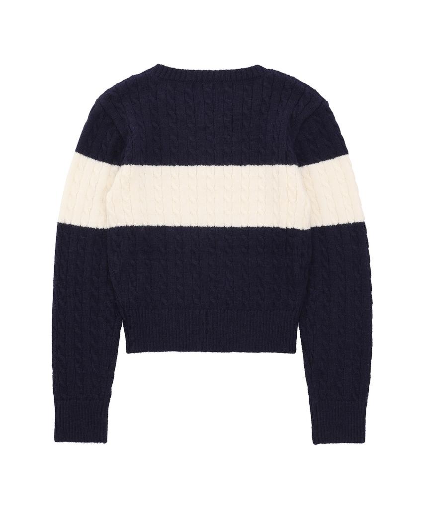 DELICCENT Contrast Line Knit Pullover [Navy]