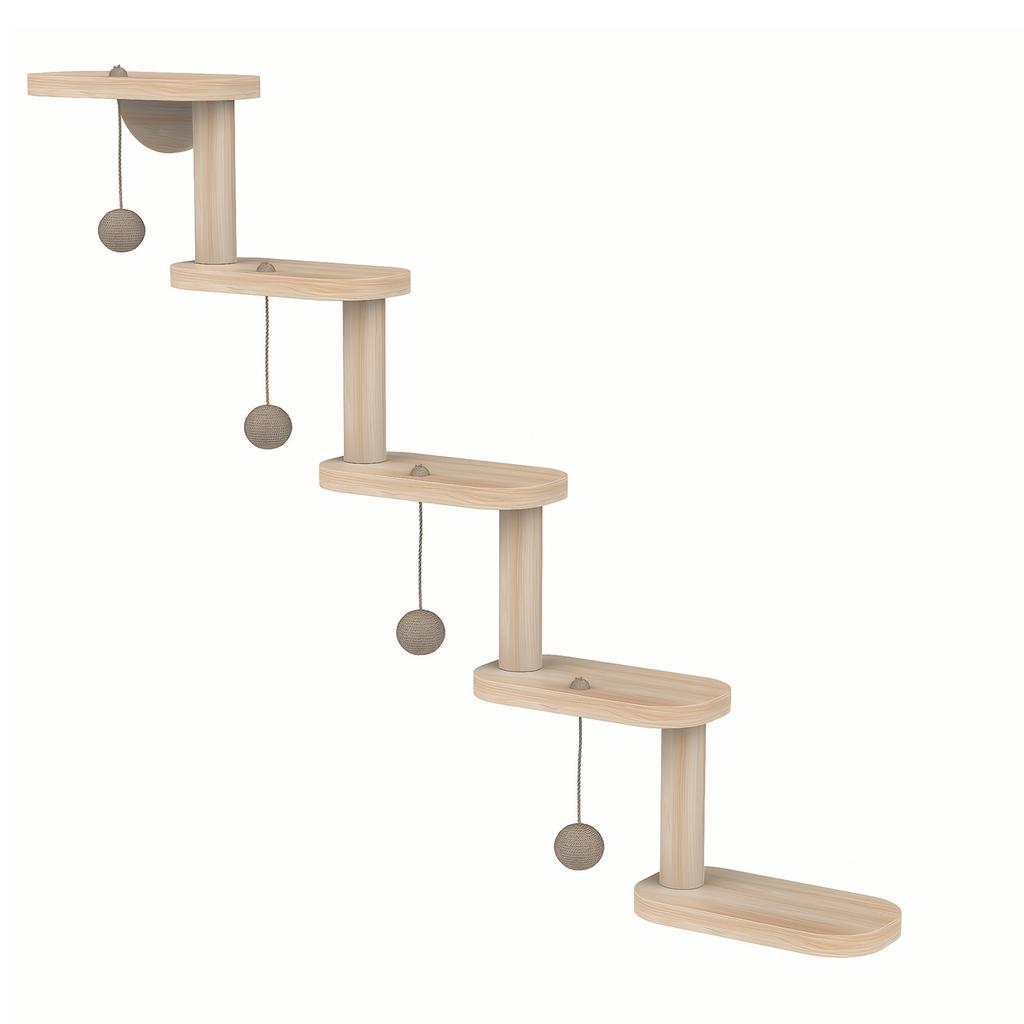 Estrutura de Escada de Gato de 5 Degraus Montada na Parede Prateleira de Escalada de Madeira Arranhador de Sisal para Gatos Montagem DIY Carga de 12kg para Brincar Dormir Escalar