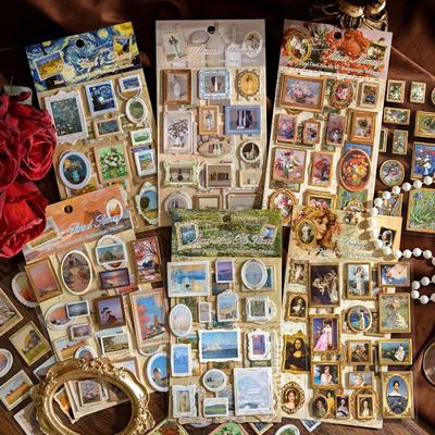 2Pcs Vintage Oil Painting Museum Sticker Decor Diary Album Aesthetic Stationery Scrapbook Stickers Material Student School Supplies