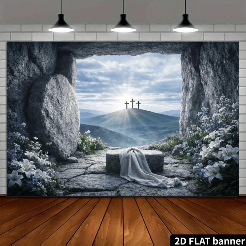 2D Flat Surface 1-piece Religious Empty Tomb Background Cloth Suitable for Indoor and Outdoor Church Activities