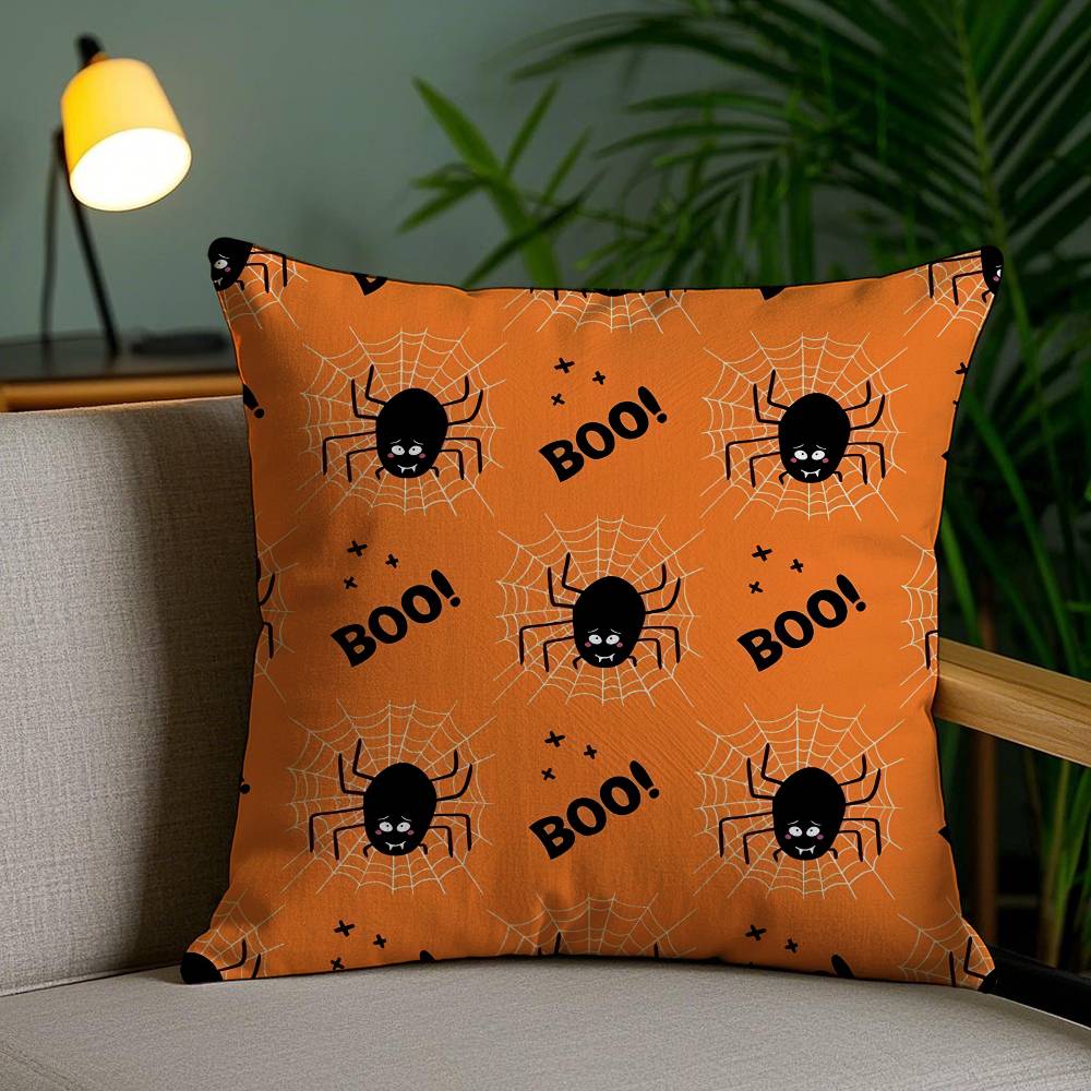 Happy Halloween Cute Spider Pillow Case Plush Fabric Soft Pillowcase Double Sided Print Sofa Cushion Cover Throw