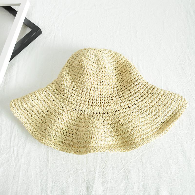

Casual Round Top Wide Brim Straw Sun Hat For Ladies Adjustable Size Sunscreen Breathable бежевий