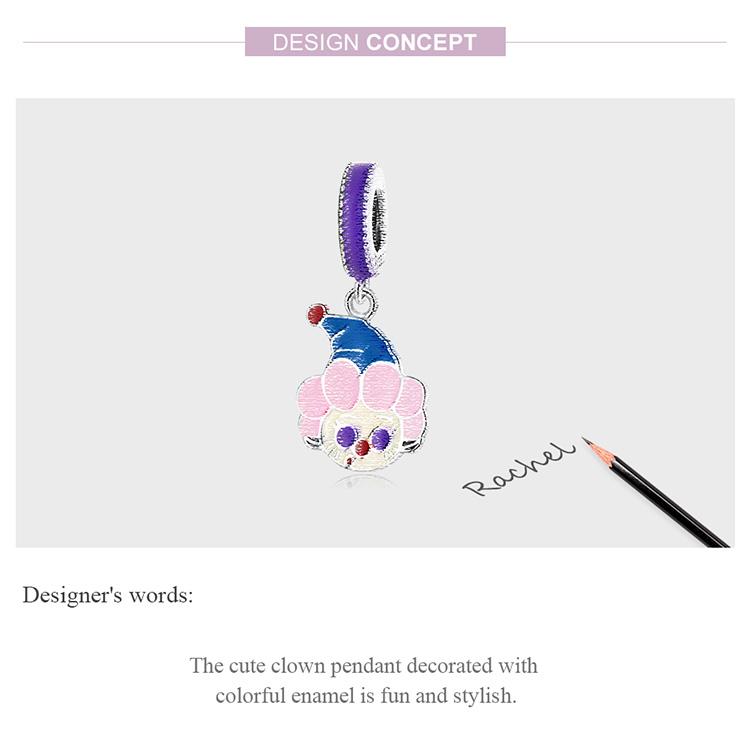 WOSTU New 925 Sterling Silver Funny Clown Charm Colorful Enamel Bead Pendant Fit Original Bracelet For Women Jewelry