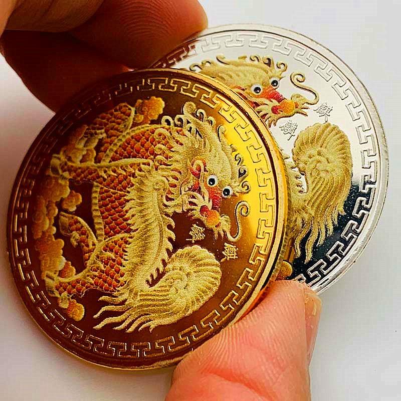 Chinese Qilin animal gold coins, painted commemorative medals, Hundred Blessings gold coins, coins, decorative commemorative coins