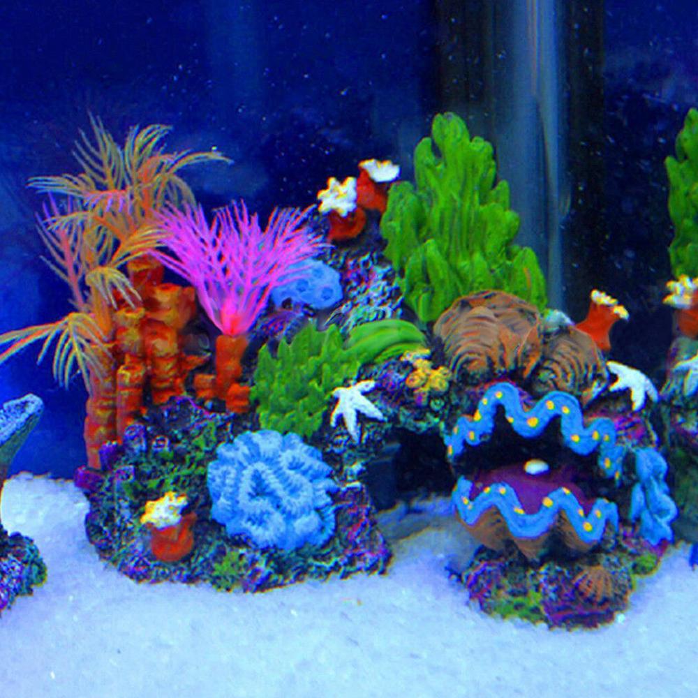 Resin Coral Plant Shell Reef Mountain Aquarium Ornament Fish Tank Cave