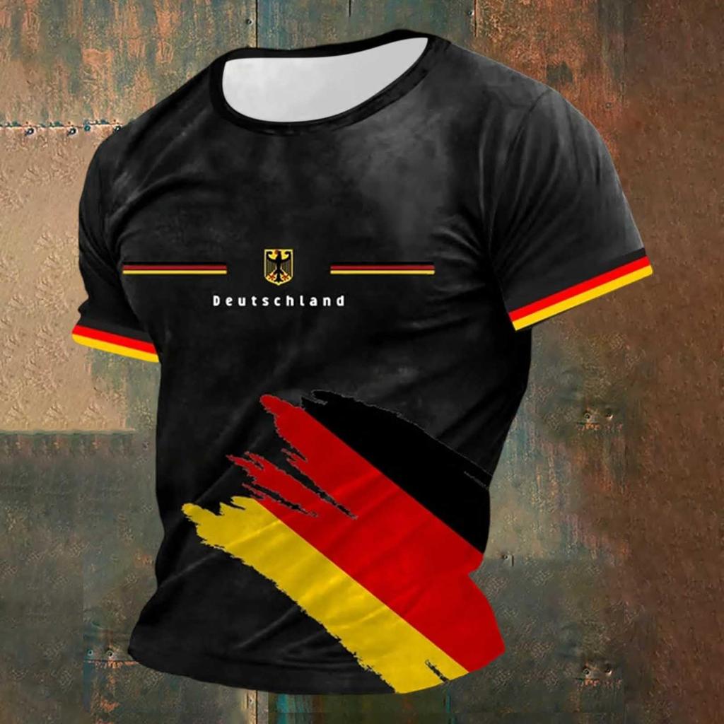 Men's Short Sleeve Crew Neck T Shirt with Soccer Player Print Germany Themed Casual Top for Sports and Daily Wear