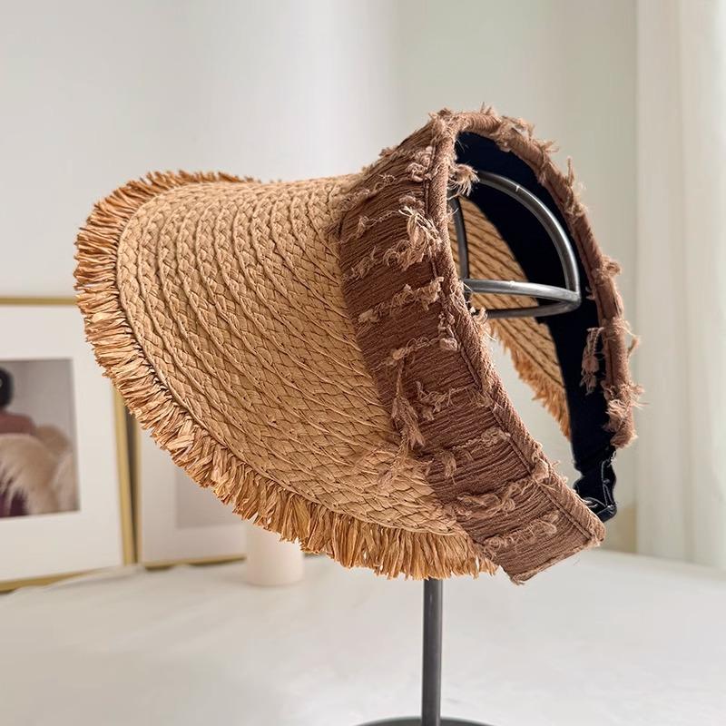 Beach Sun Hat Summer Straw Woven Empty Hat for Women Travel Vacation Straw Hat Without Top Hat