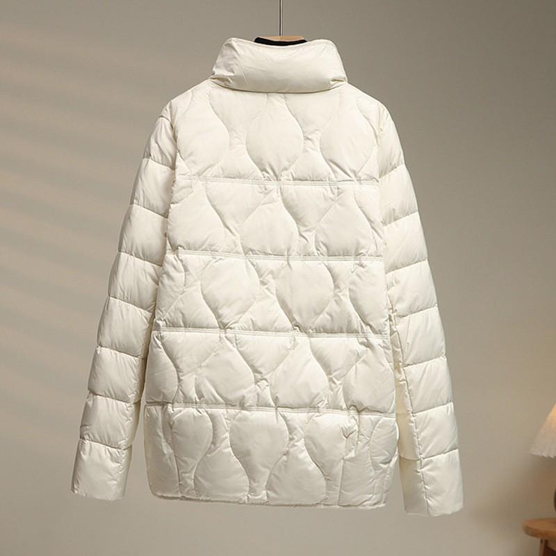 Womens Lightweight Short Down Jacket Stand Collar Slim Fit White Duck Winter Coat