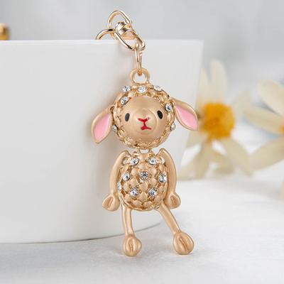 Strass Lamm Schlüsselanhänger für Damen Mädchen Kunstkristall Funkelnder Taschenanhänger für Handtasche Auto Schlüssel Zubehör