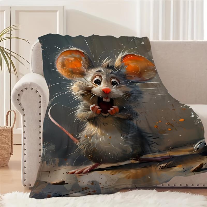 Adorable Cartoon Mouse Print Art Blanket - Playful Animal Design Soft All-Season Multi-Purpose Throw for Naps, Travel & Home