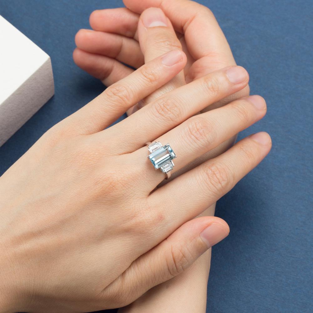 S925 Sterling Silver Aquamarine Zirconia Adjustable Women’s Ring