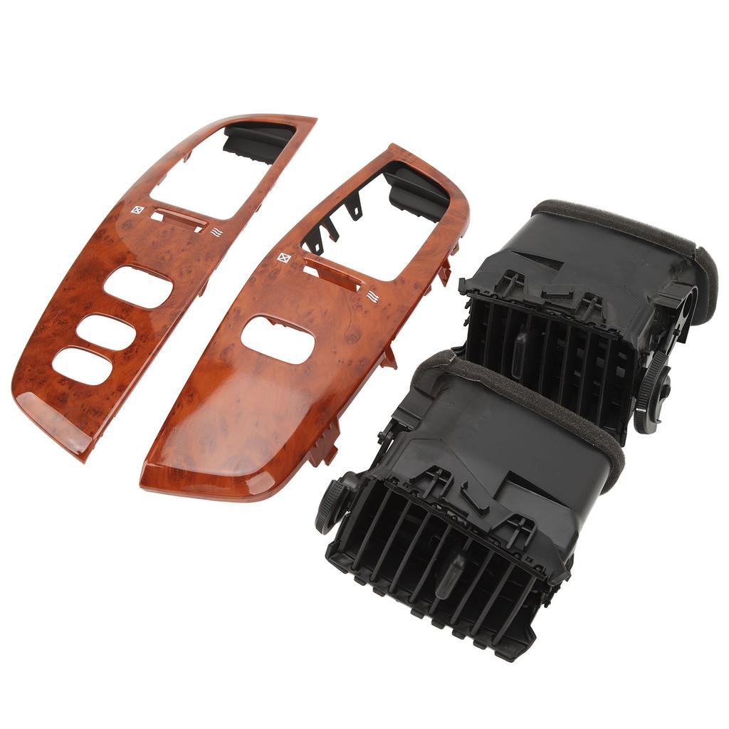 Car Dashboard Air Vent Wooden Grain Dash Left Right Air Outlet Kit with Frame Panel for Land Cruiser FJ100 1998‑2007