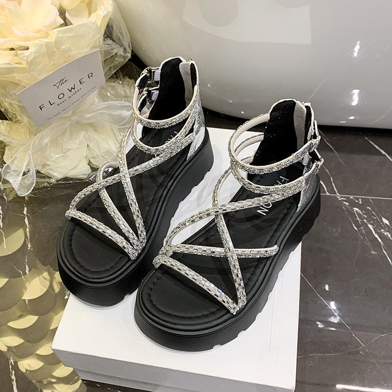 

Модные сандалии лето новая мода повседневные универсальные платформа женские пляжные туфли туфли на платформе 40 серебряный