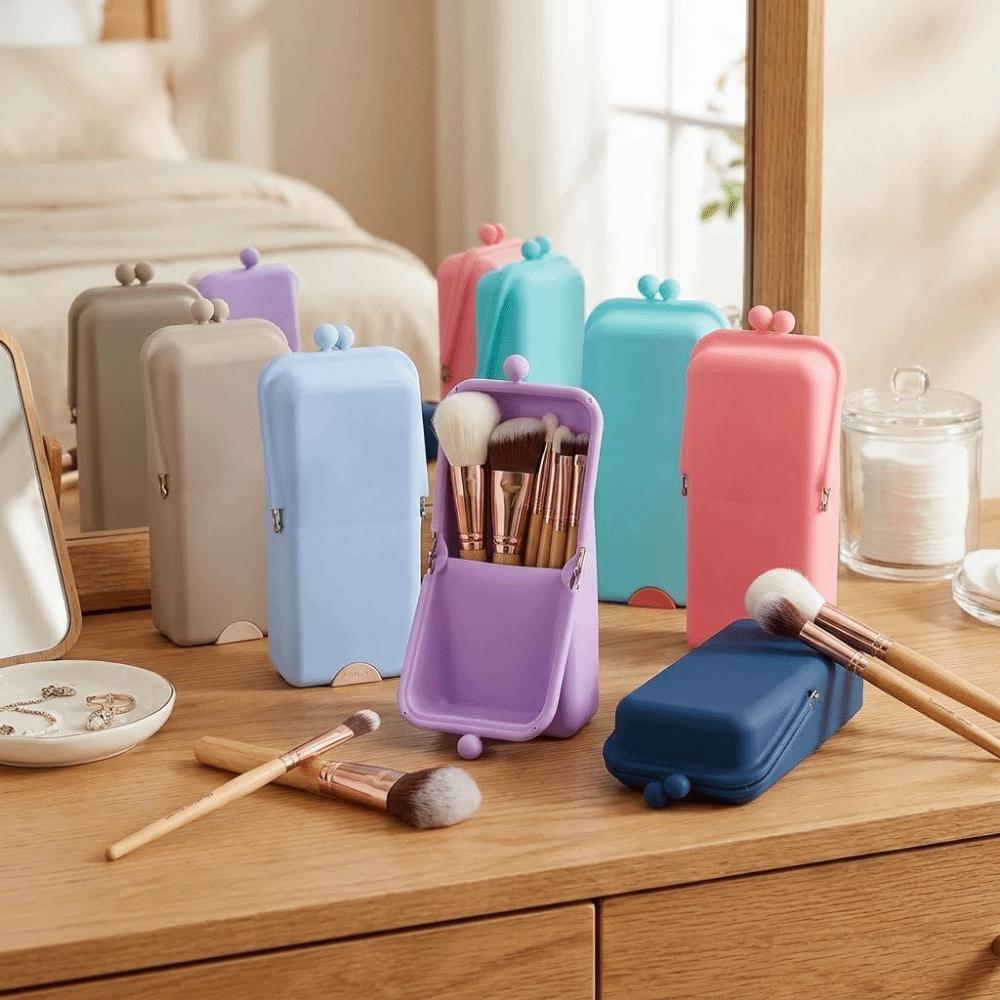 Vertical Makeup Brush Storage Bag Silicone Toiletry Storage Box Cosmetic Brushes Bag for Home