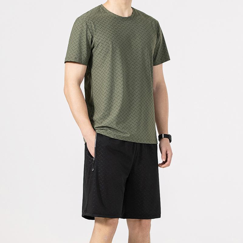 

Летний комплект с коротким рукавом Мужской для спорта и отдыха Свободный Быстросохнущий Футболка Шорты Костюм-двойка 8XL зелёный