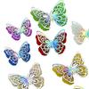 6 Pcs 3D Butterfly Wall Stickers Double-Layer Wing Butterfly Wall Art Glitter Sequined Removable Hollow Mural Decals for Birthday Cake Decoration