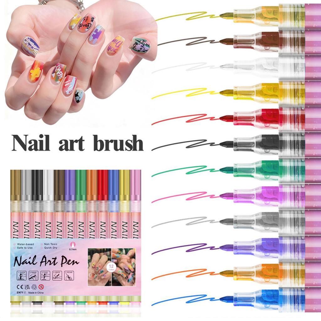 DIY Nail Pen, Painting And Doodling, Nail High-gloss Outlining Pen, Acrylic Pen Set, Colored Paint And Nail Pen,30ML