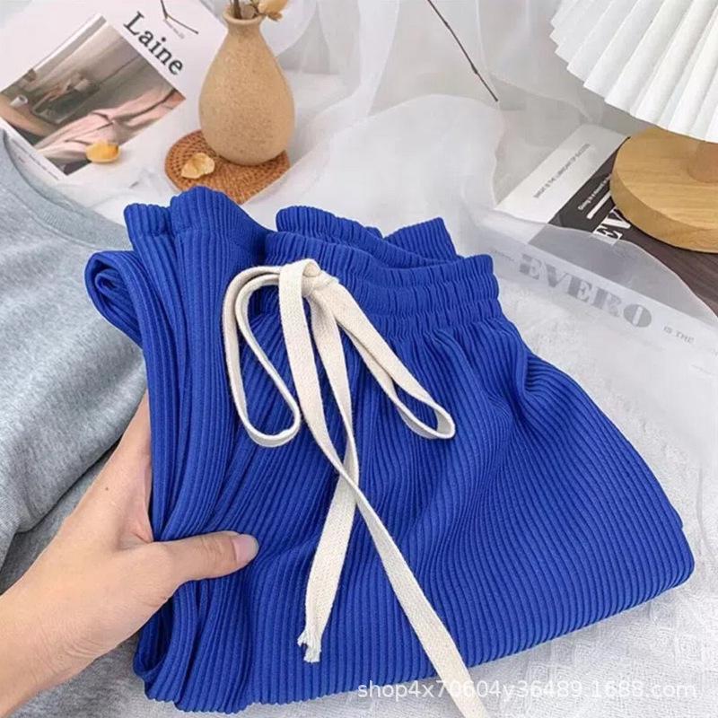 

Spring/Summer Snake Bone Pattern Wide-Leg Drawstring Striped Women s Floor-Length Pants One Size [40-60 kg] синій