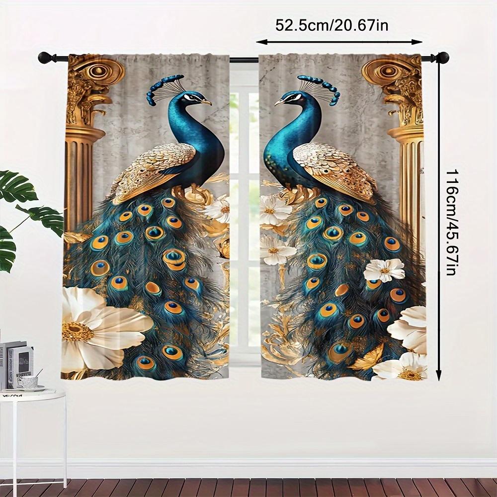 2 Pcs Elegant Peacock & Floral Polyester Curtains – Artistic Design   Multiple Sizes for Bedroom Living Room Office Decor