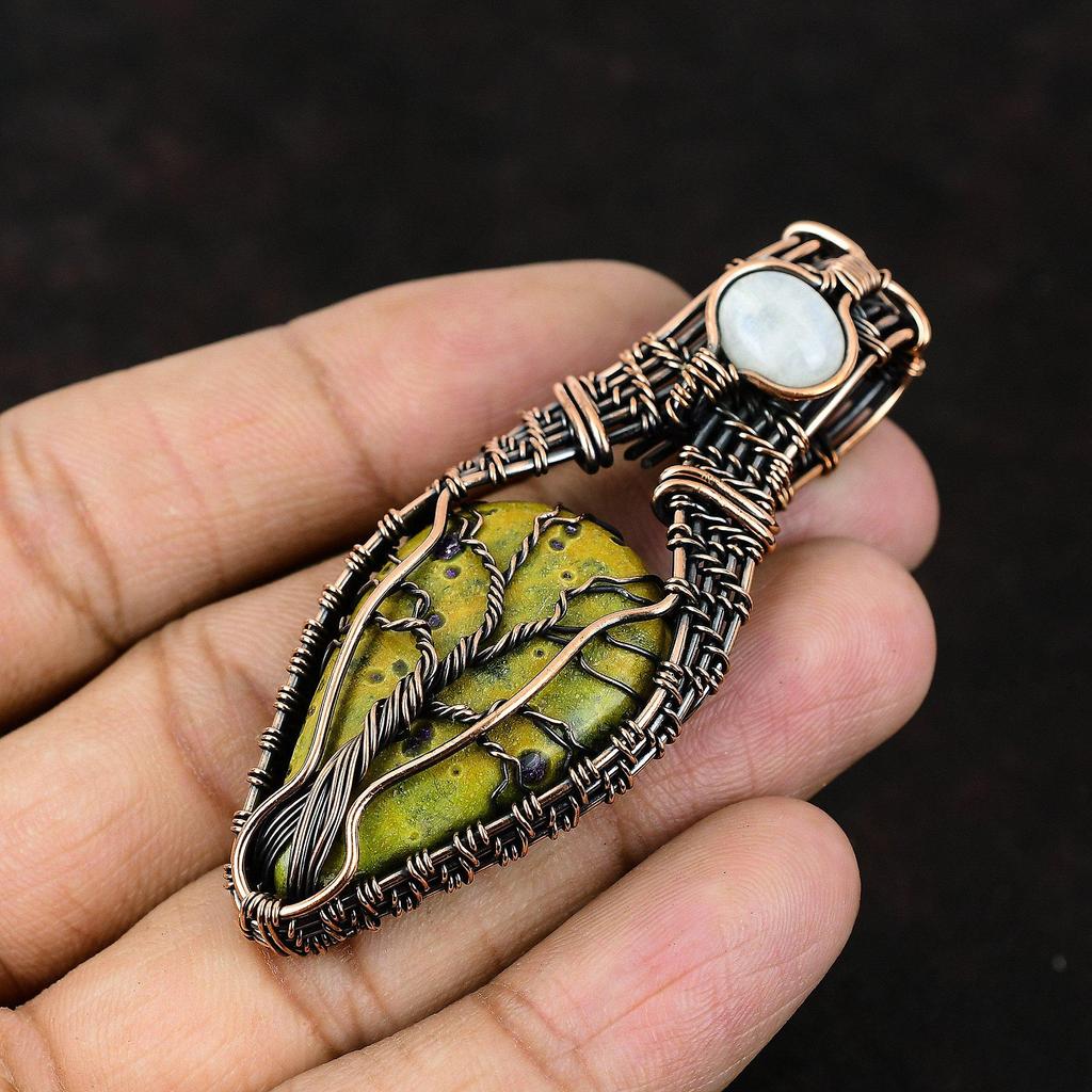 Tree Of Life Stichtite Copper Wire Wrapped Pendant Rainbow Moonstone Jewelry Handmade Designer Pendant Gift For Mother Tree Of Life Jewelry