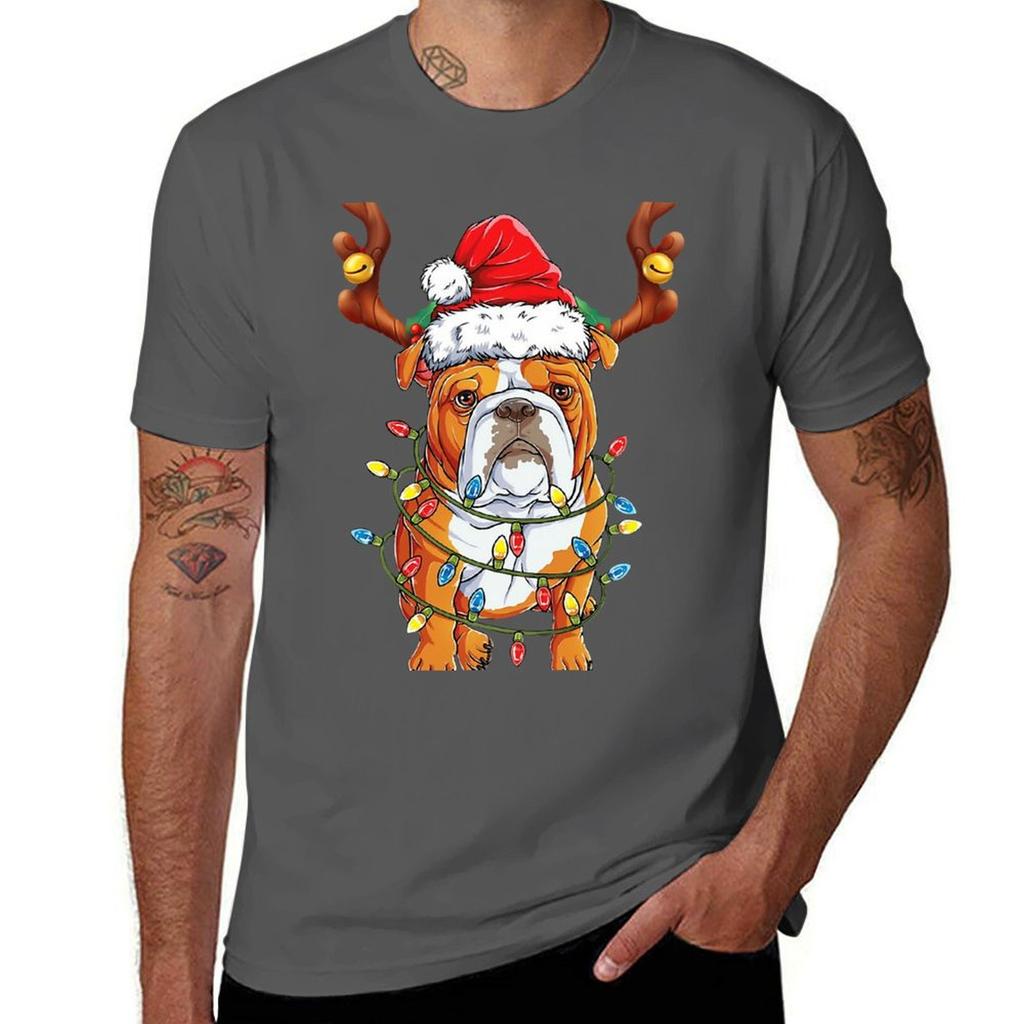 English Bulldog Reindeer Funny Christmas Tshirt Gym Exercise Short Sleeve Tshirt