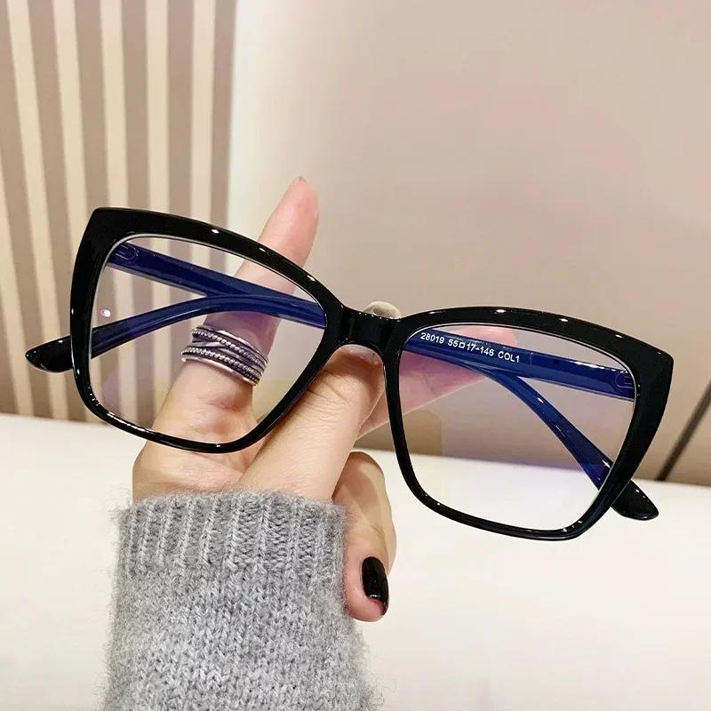 Trendy Large Frame Anti Blue Light GlassesLuxury Cat Eye Filter Lens Eyeglasses Square Frame Glasses for For Ladies