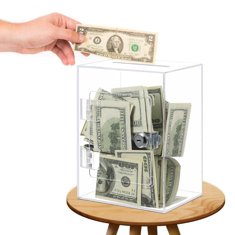Acrylic Money Saving Banks Practical Clear Cube Transparent Change Storage Box Home Decoration and Financial Tool
