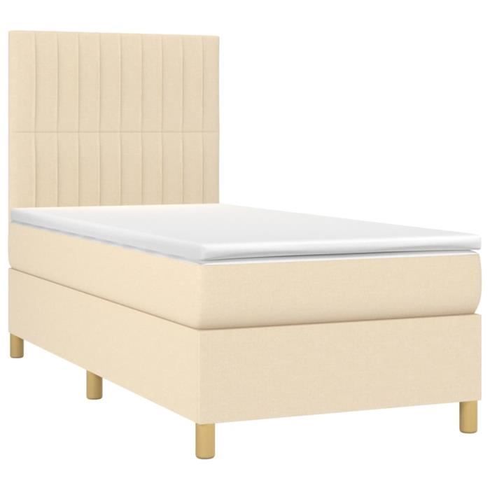 VidaXL Lit à sommier tapissier avec matelas Crème 100x200 cm Tissu - Modèle 3142478