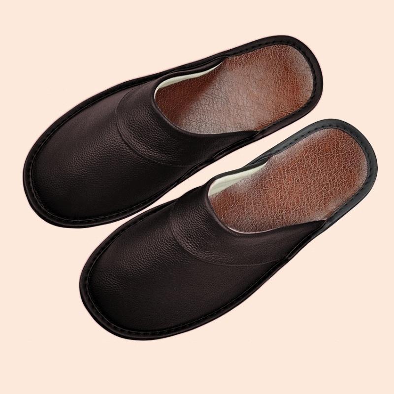 Роскошные мужские домашние тапочки ручной работы из коровьей кожи весенние мягкие удобные черные и коричневые домашние тапочки на плоской подошве для спальни мужская обувь 45 глубокийкоричневый 1900₽