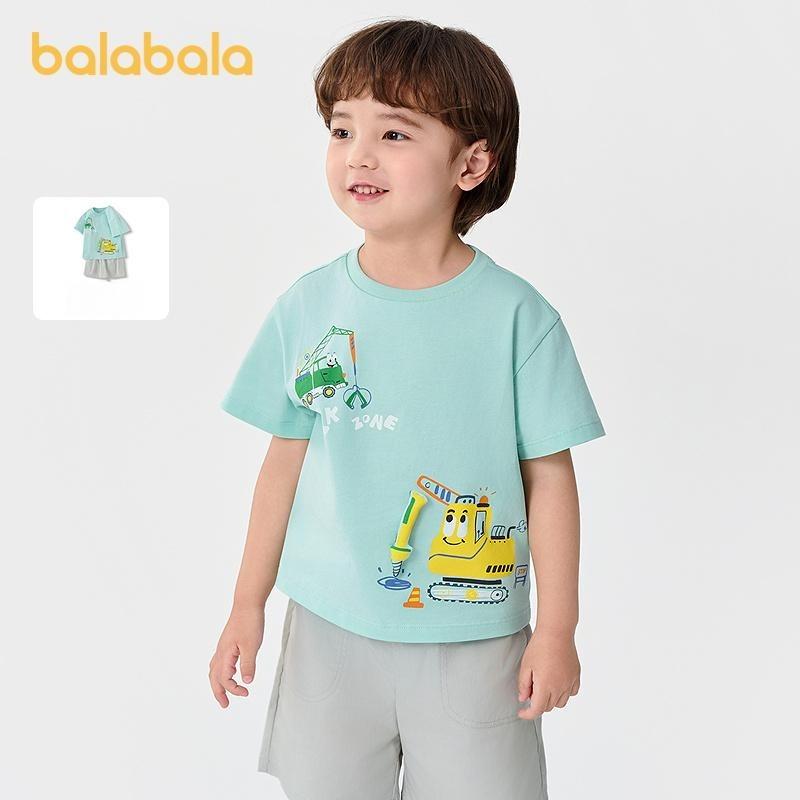 Balabala Children's Clothing Boys' Short Sleeved Set Children's Two-piece Set Baby Clothes 2025 New Summer Outfit Color Blocking Trend
